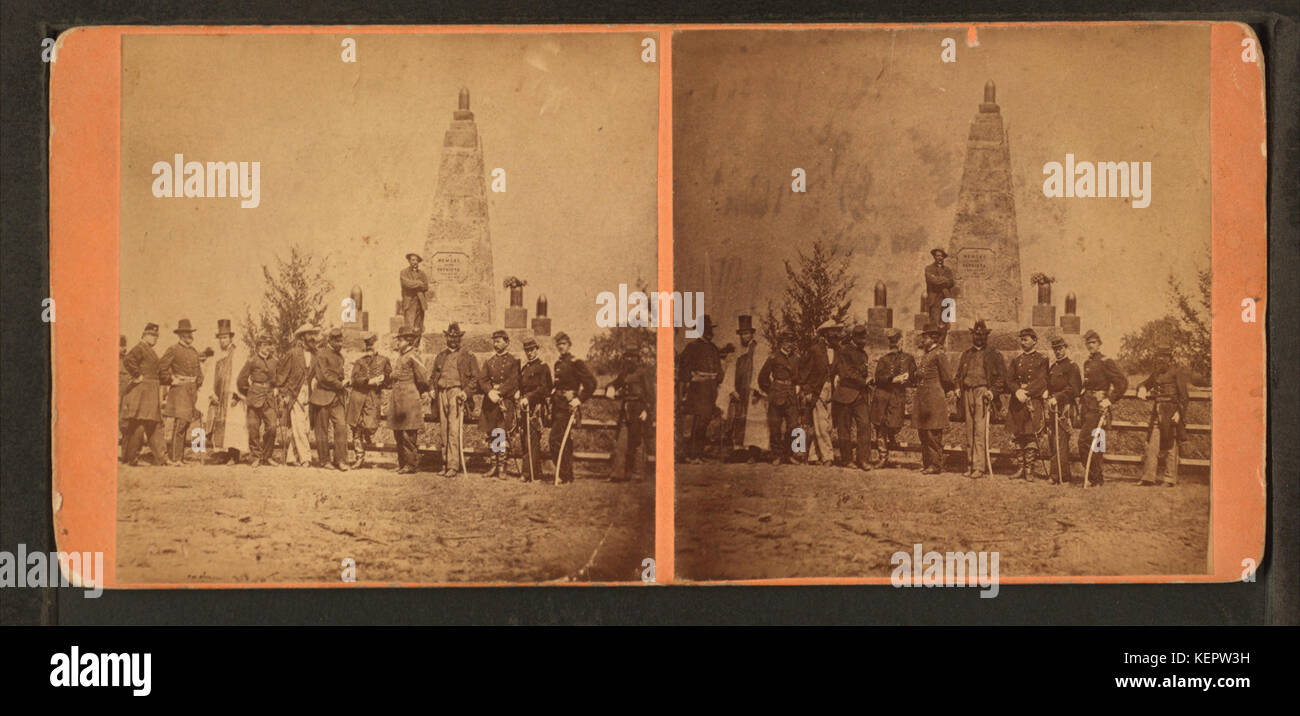 View of monument for the First Battle of Bull Run, (showing Union officers and others), from Robert N. Dennis collection of stereoscopic views Stock Photo