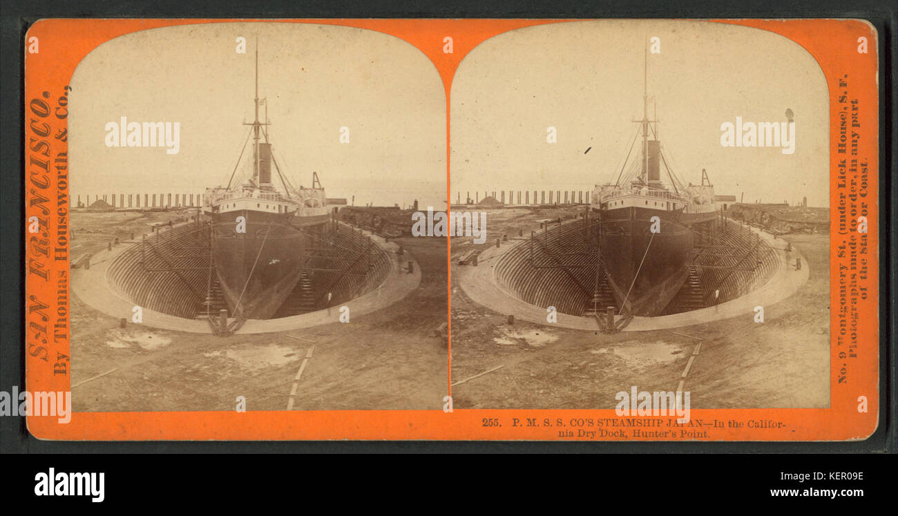 P.M.S.S. & Co.'s Steamship Japan   In the California Dry Dock, Hunter's Point, by Thomas Houseworth & Co. Stock Photo