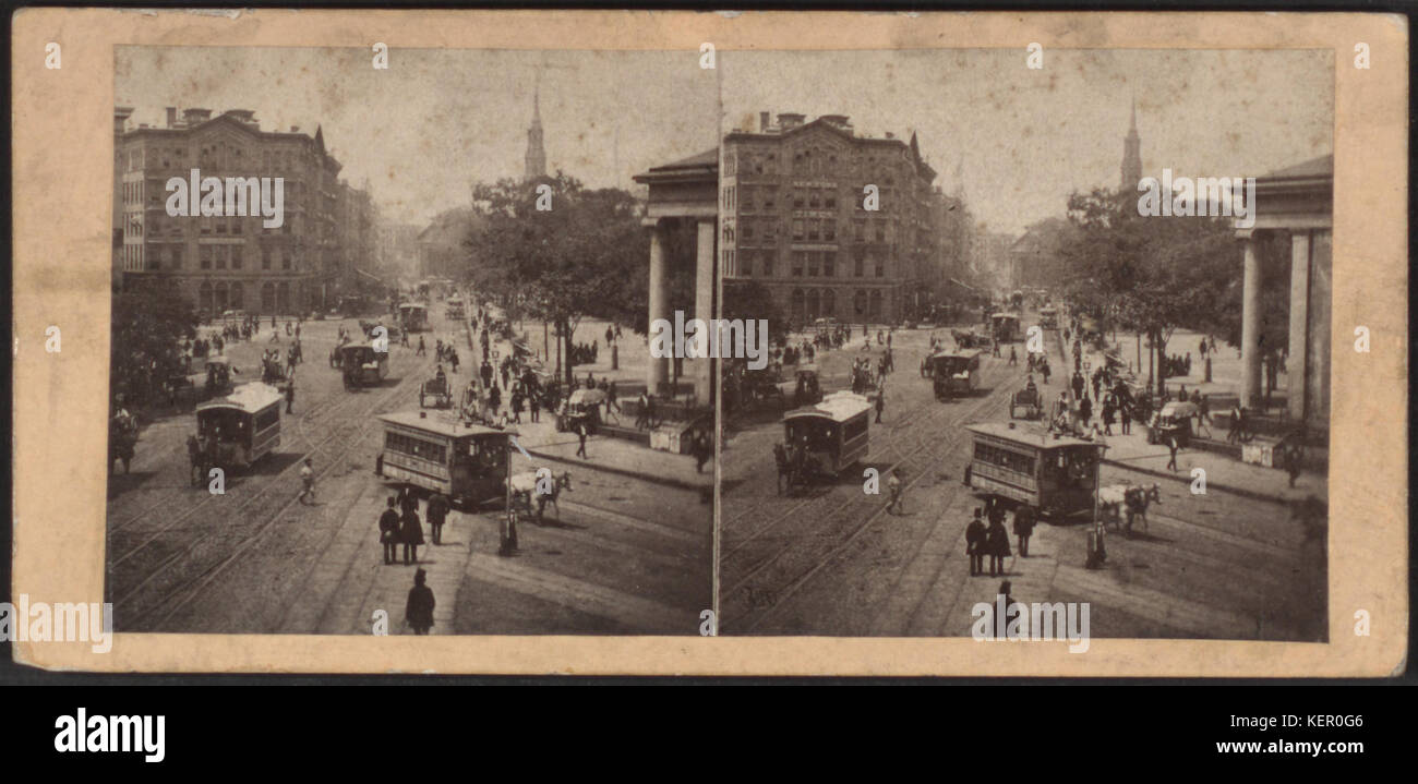 Park Row from Tryon Row, the City Hall Park on the right, showing the ...