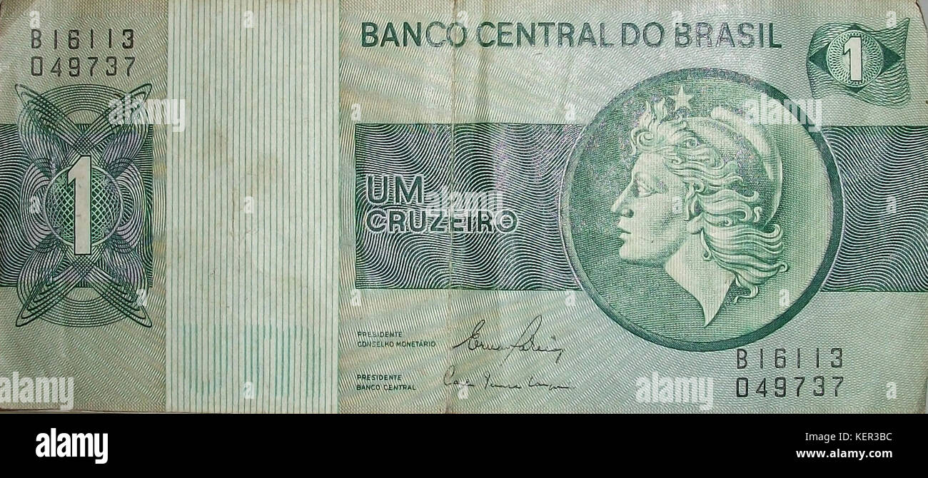 This image shows the Brazilian currency note 'Um Cruzeiro' from a past ...