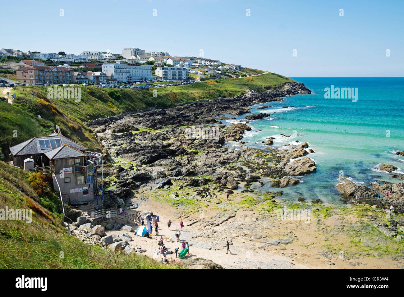 pentire headland and beach, newquay, cornwall, england, uk Stock Photo