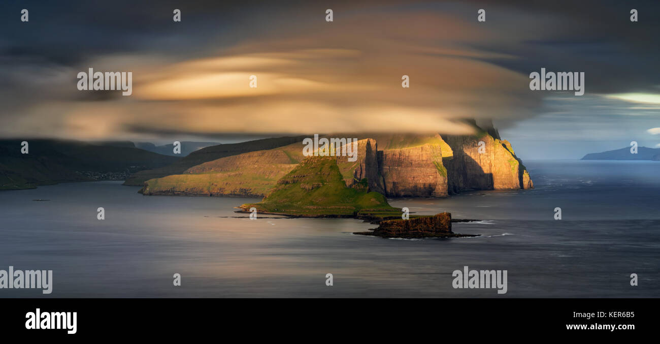 Vagar and Tindholmur islands in sunset, Faroe Islands Stock Photo - Alamy
