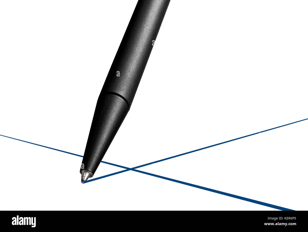 Conceptual photo illustration of ball point pen close up as it traces an ink line Stock Photo