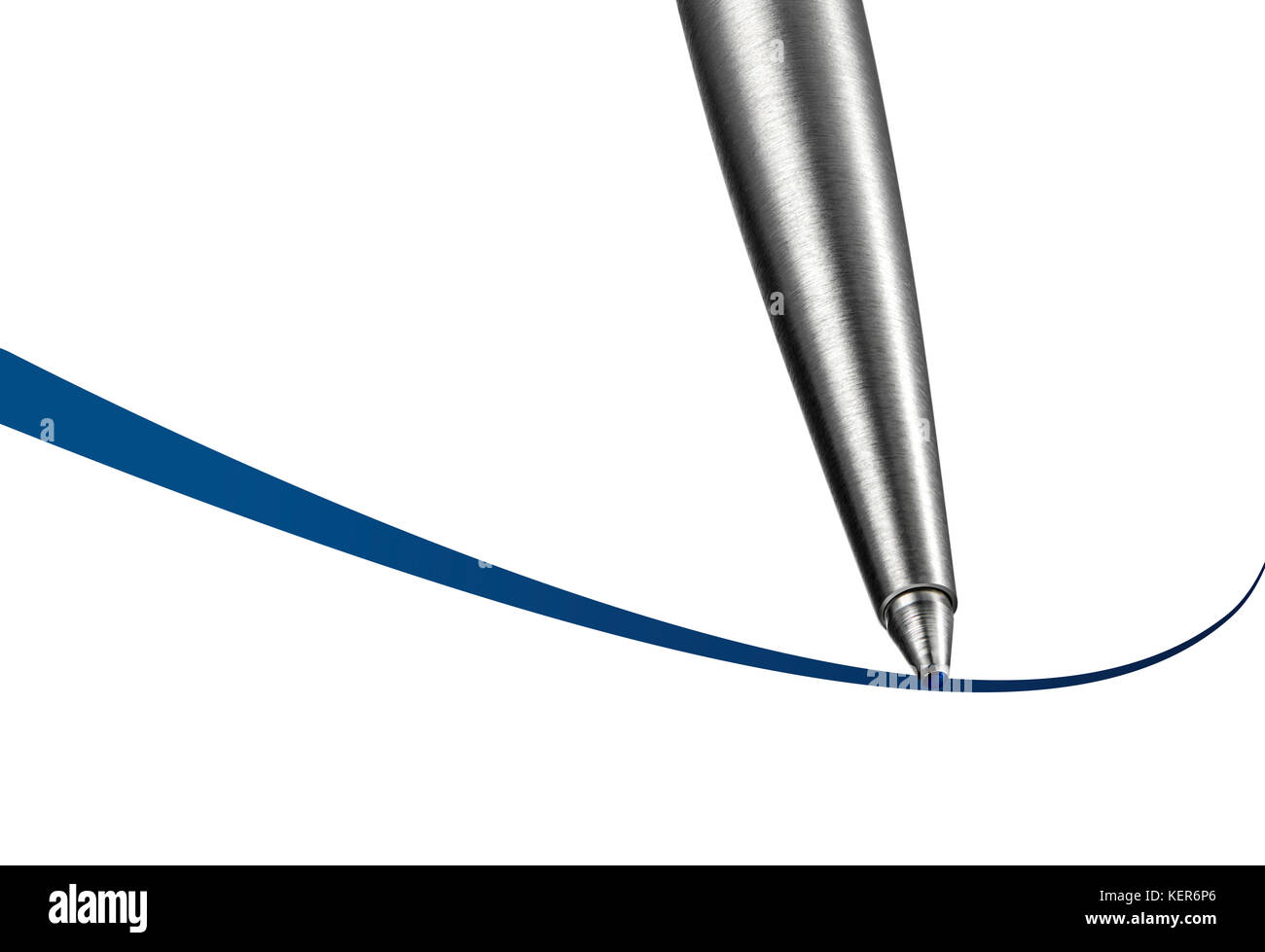 Conceptual photo illustration of ball point pen close up as it traces an ink line Stock Photo