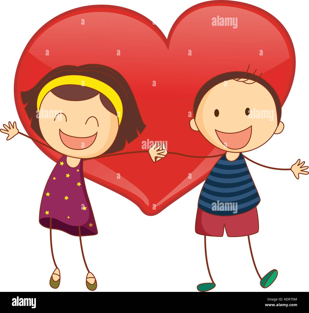 Illustration of a boy and a girl with heart background Stock Vector ...