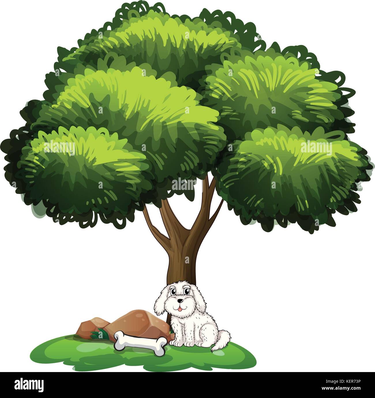 Illustration of a cute dog under the tree on a white background Stock ...