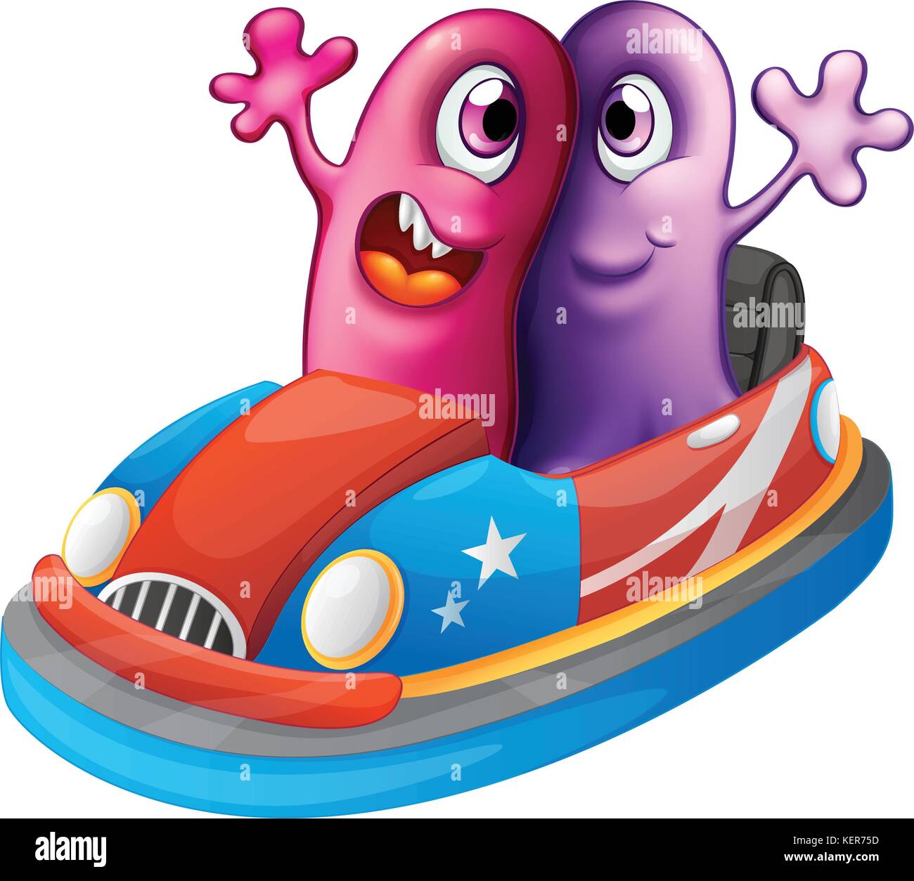 Illustration of the two monsters riding a car on a white background Stock Vector