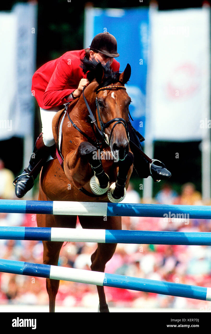 CHIO Rotterdam, 1991, Piet Raymakers (NED) riding Ratina Z Stock Photo