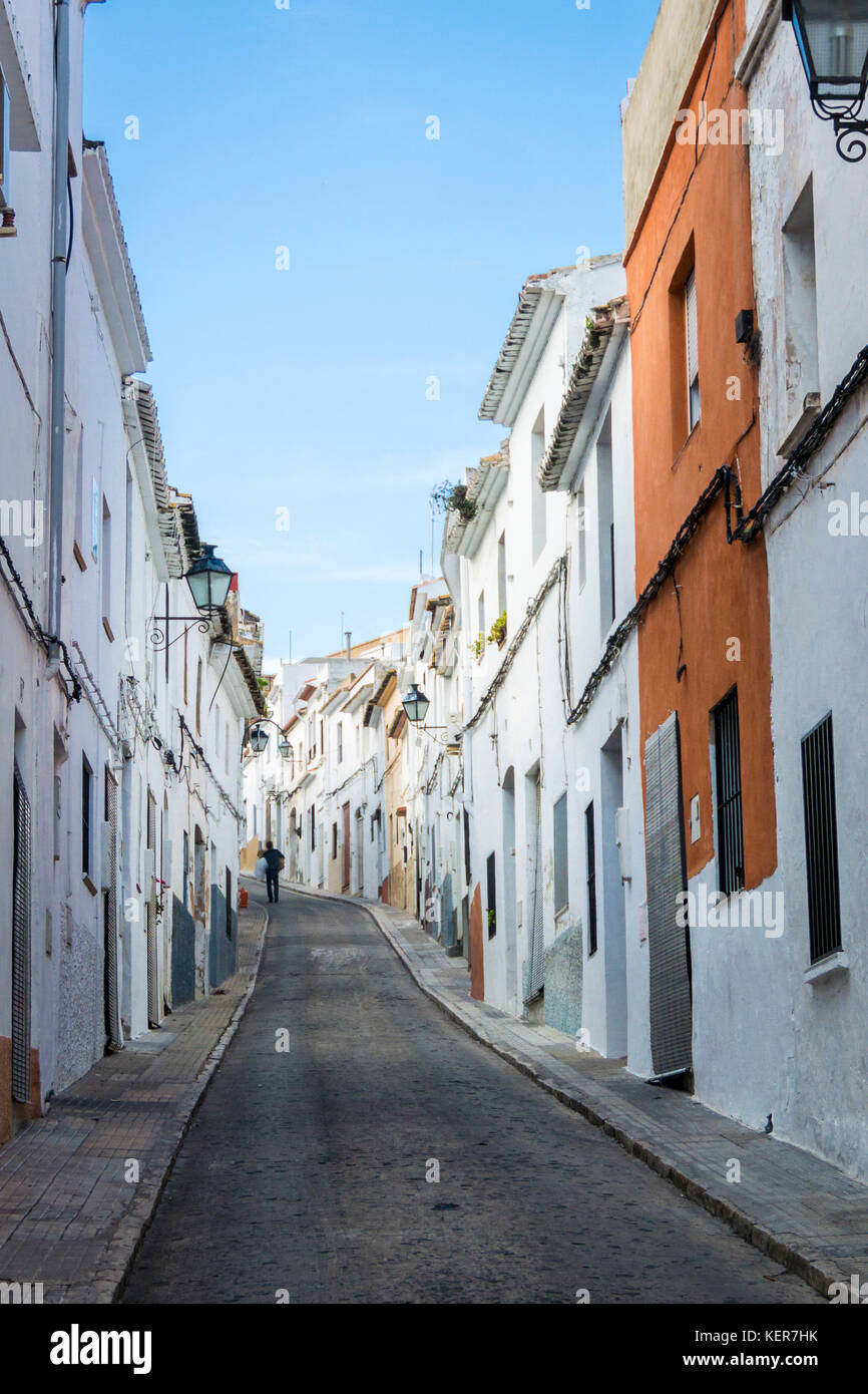 Narrow street in the medieval city of Oliva, Valencia, Spain Stock