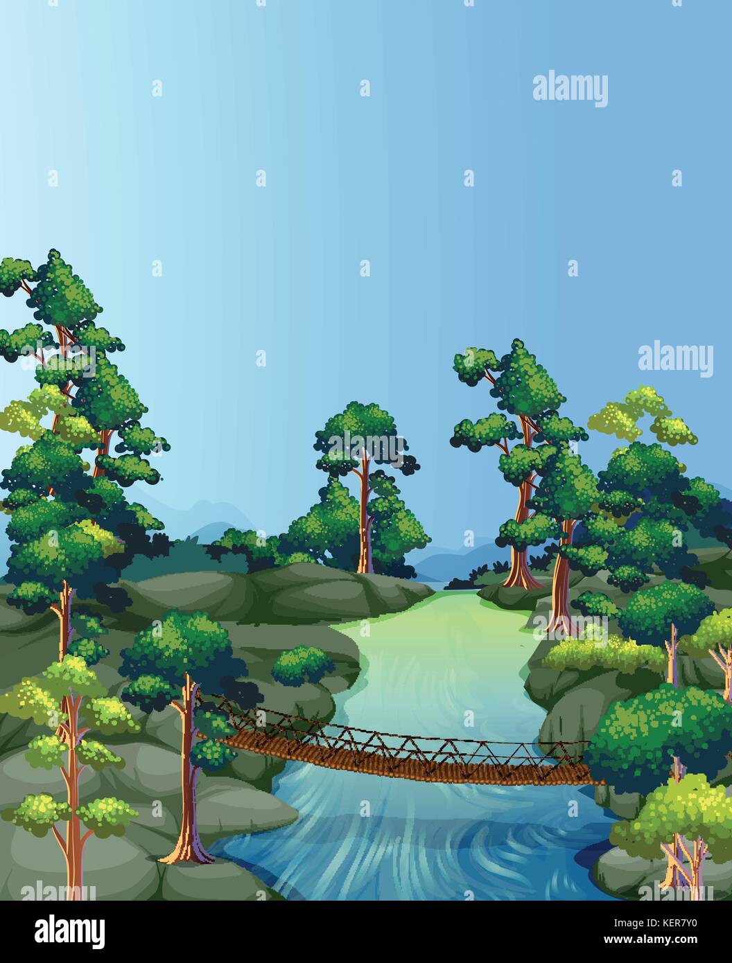 Illustration of a river scene with a bridge Stock Vector Image & Art ...