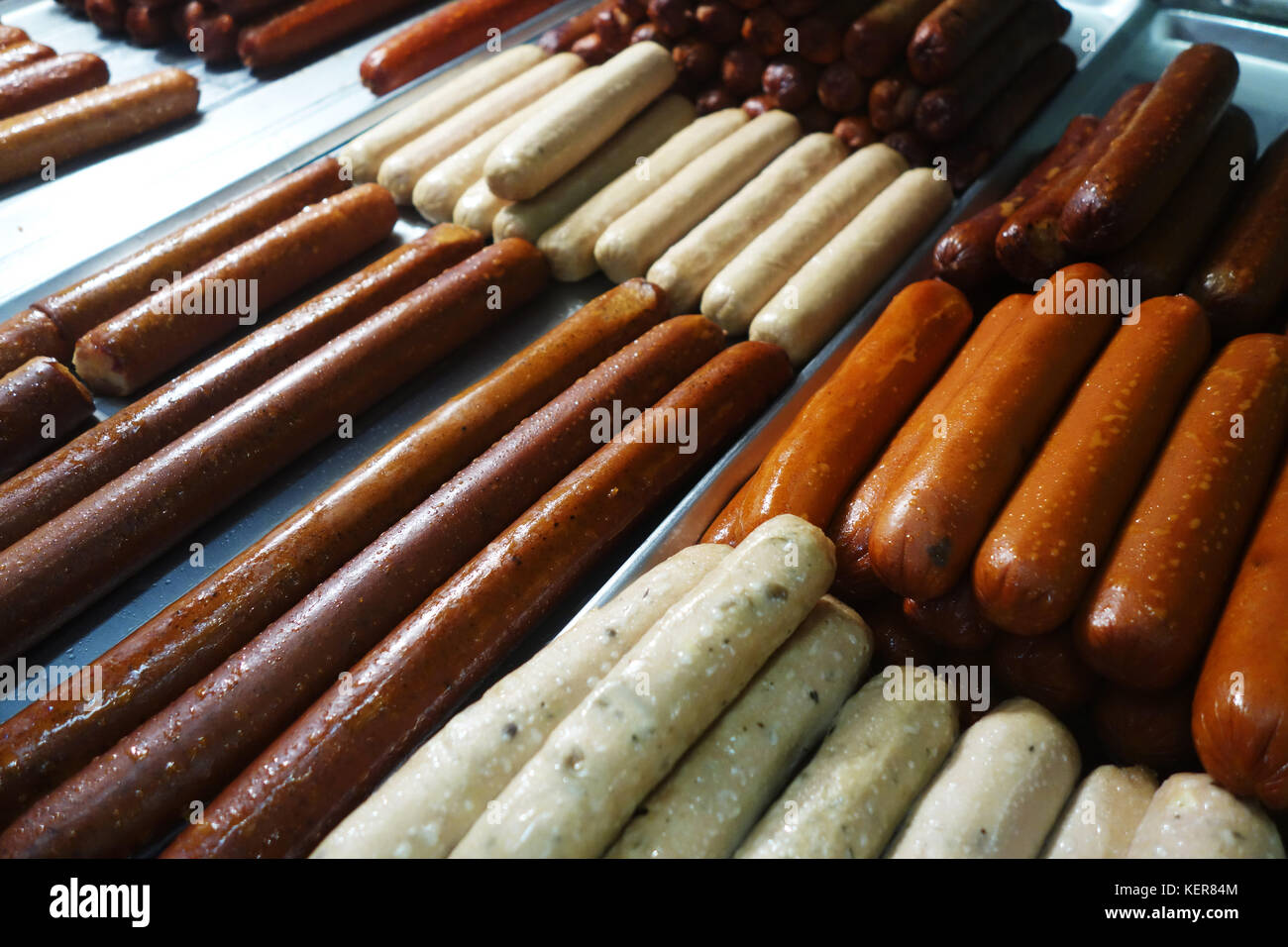 Various of chicken sausage for sale in market fair Stock Photo Alamy