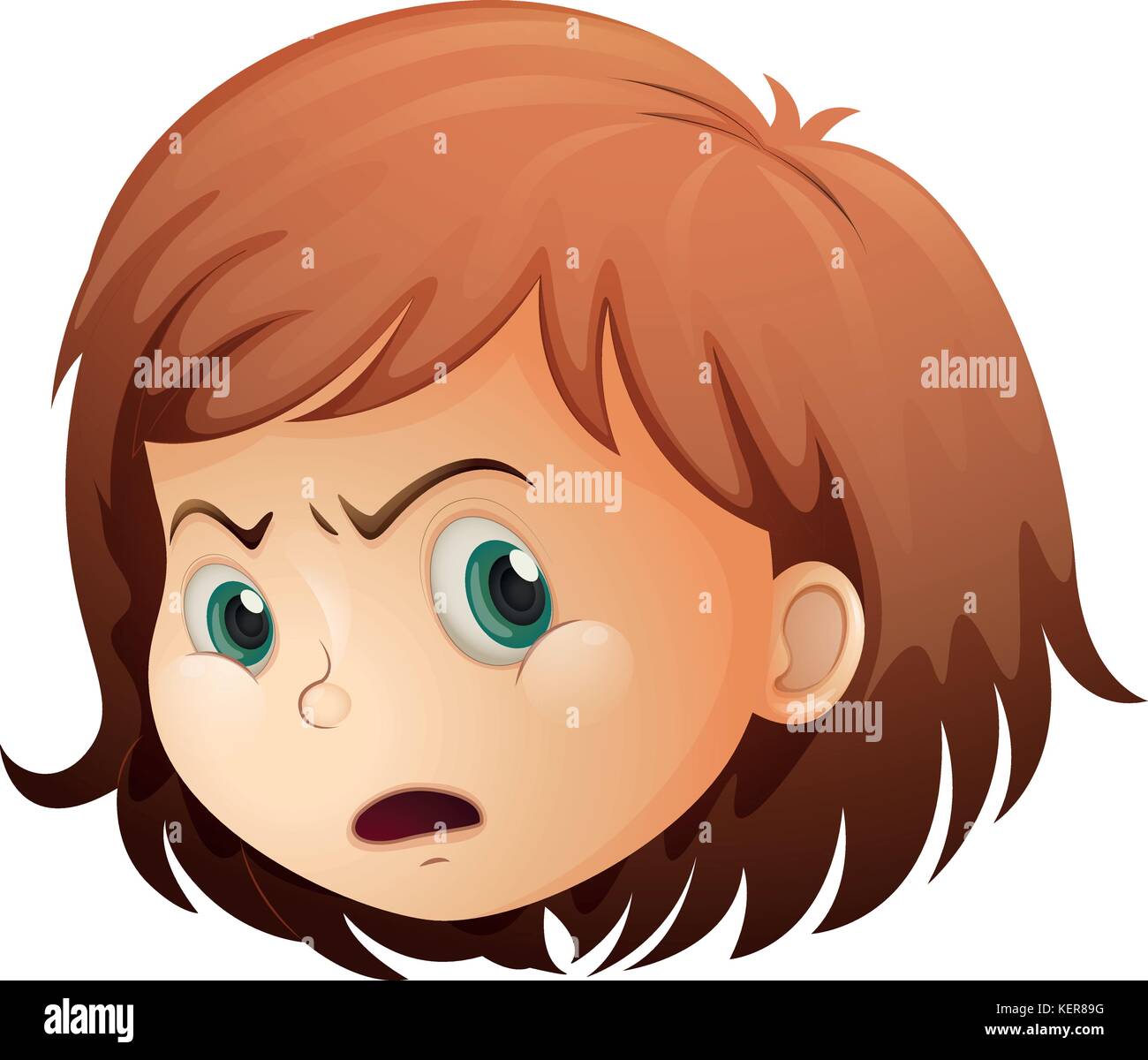 Illustration of a head of an angry child on a white background Stock Vector