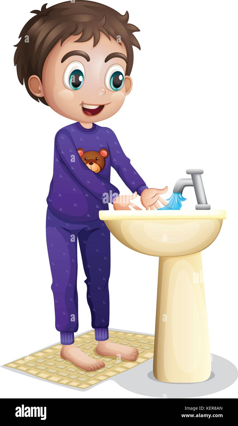 Illustration of a boy washing his hands on a white background Stock Vector  Image & Art - Alamy