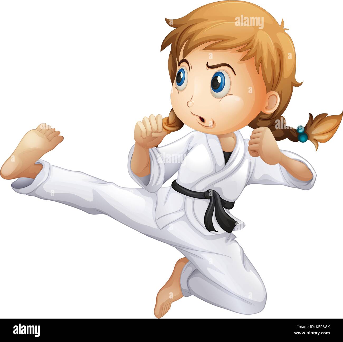 Illustration of a female doing karate on a white background Stock Vector