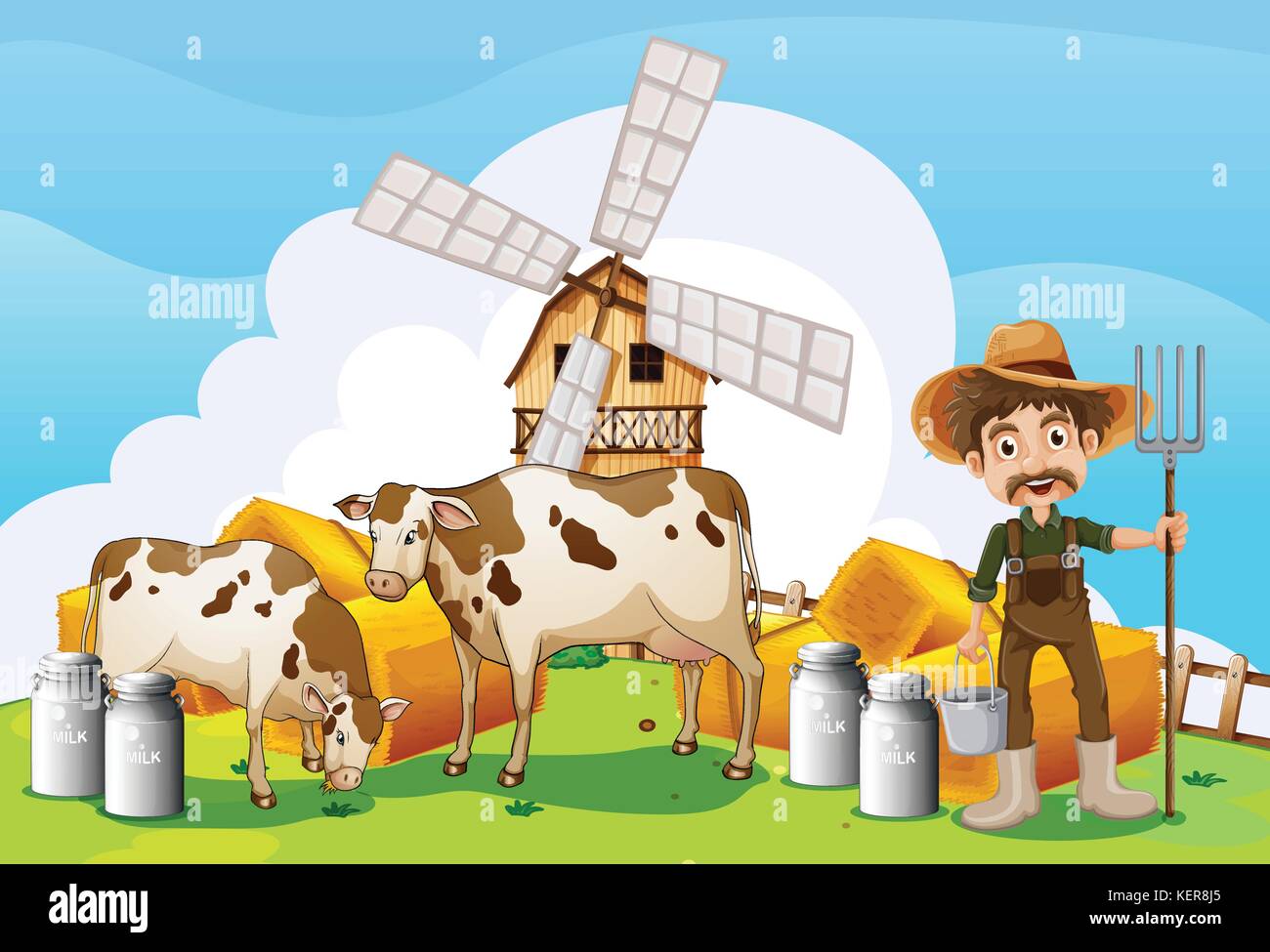 Illustration of the cows at the farm Stock Vector