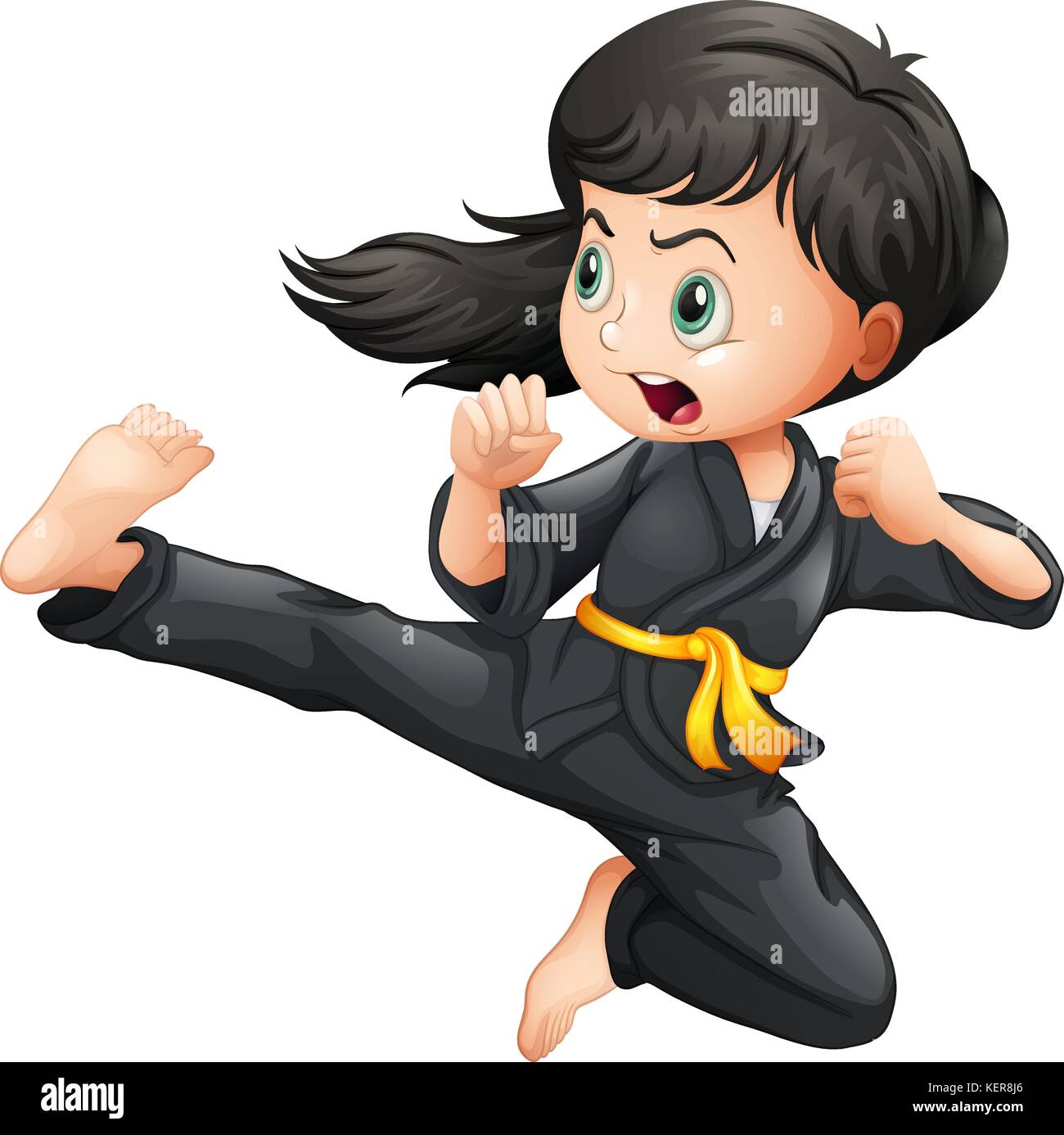 Illustration of a brave girl doing karate on a white background Stock Vector