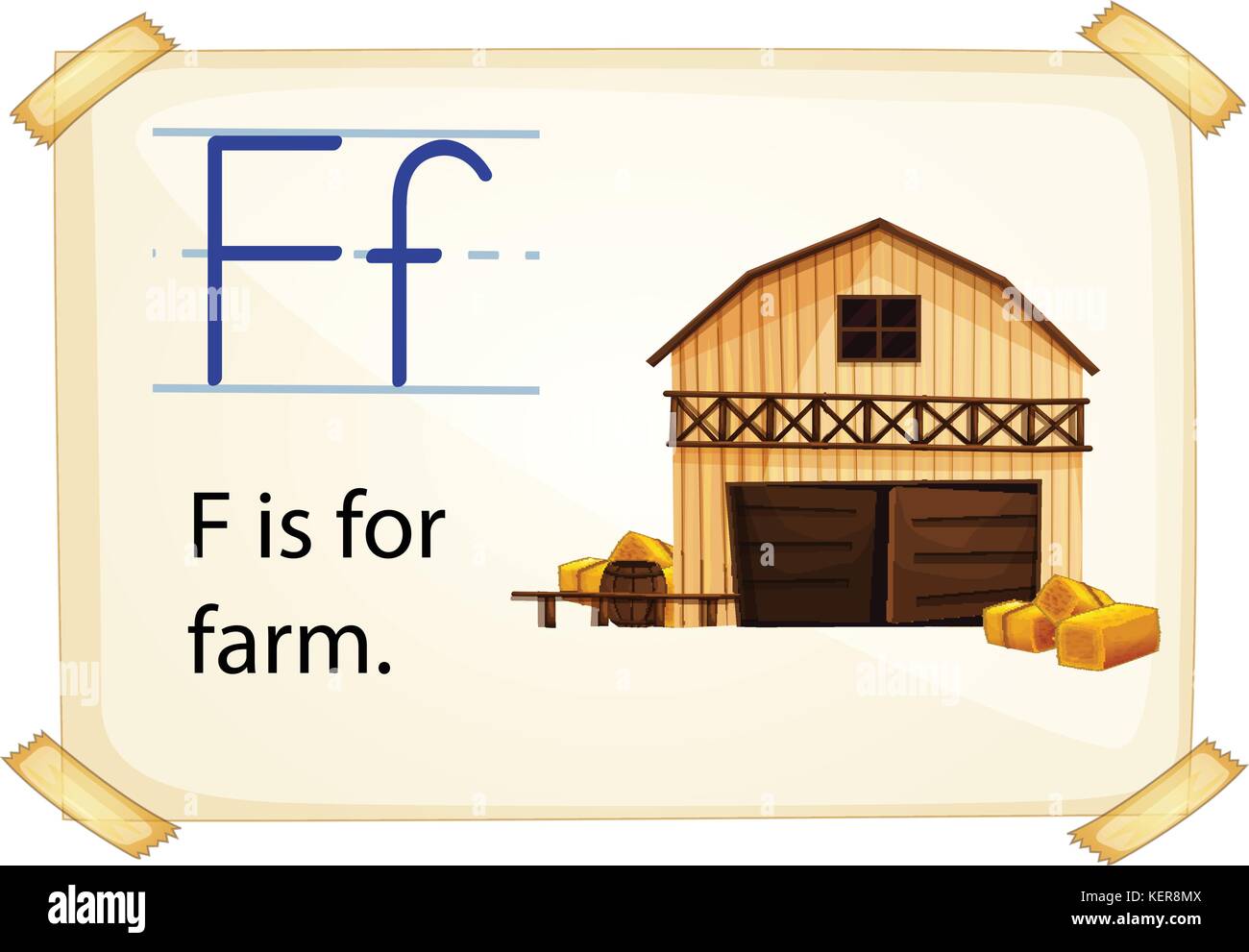 Farm flashcard poster with letters Stock Vector