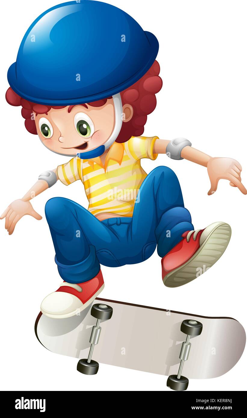 Illustration of an energetic young boy skateboarding on a white background  Stock Vector Image \u0026 Art - Alamy, image size:821x1390