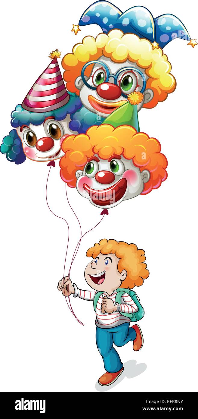 Illustration of a happy young man holding clown balloons on a white ...