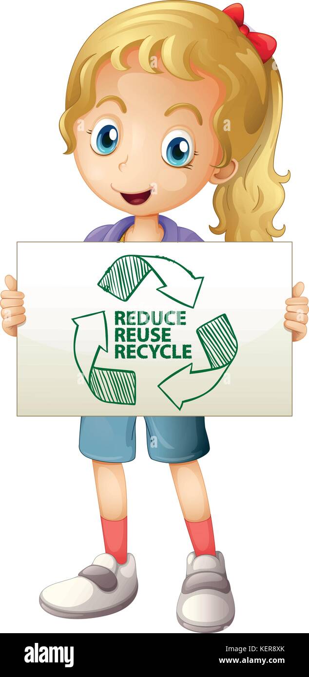 Illustration of a girl with a recycling sign Stock Vector Image & Art