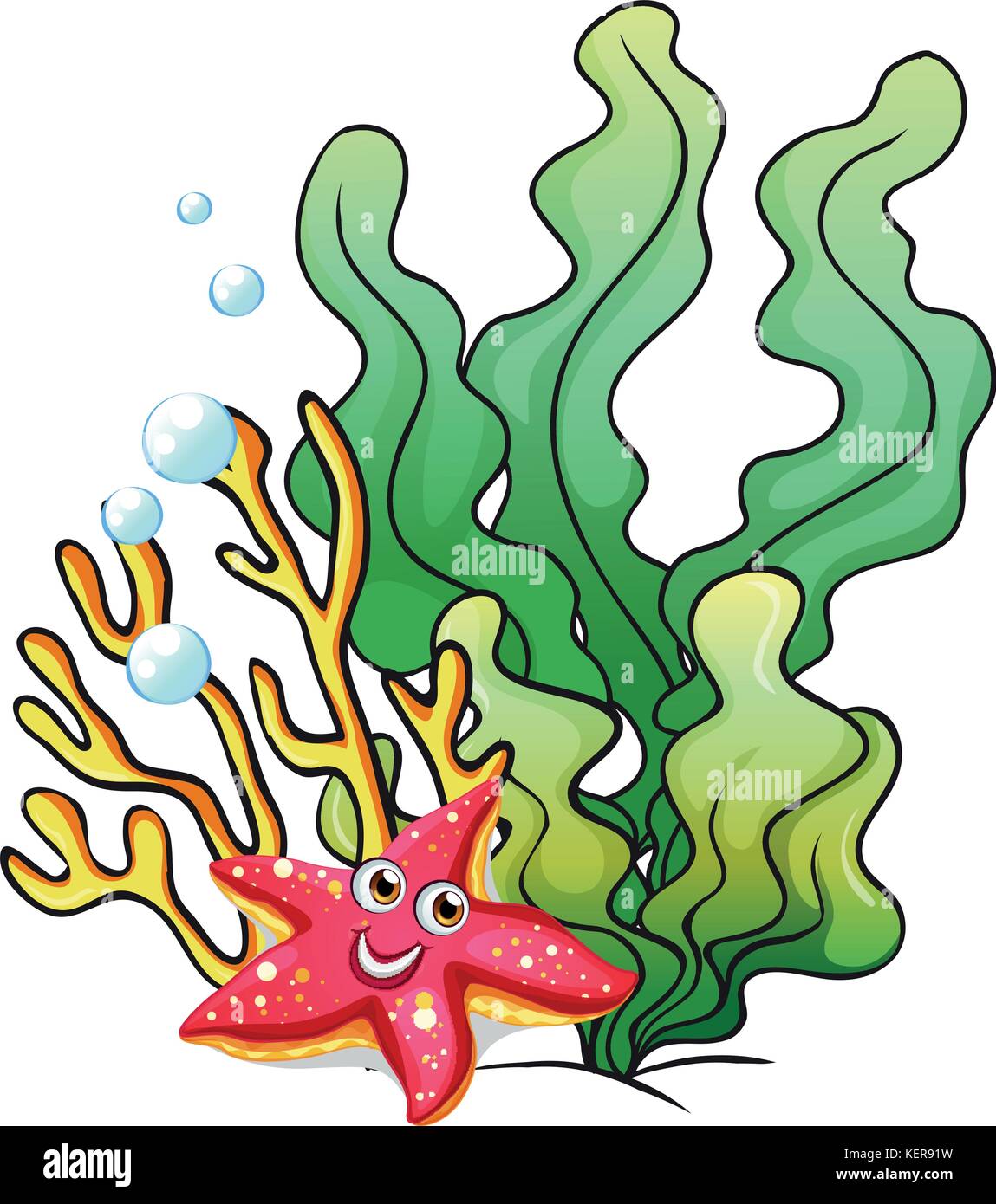Illustration of the coral reefs with a smiling starfish on a white ...
