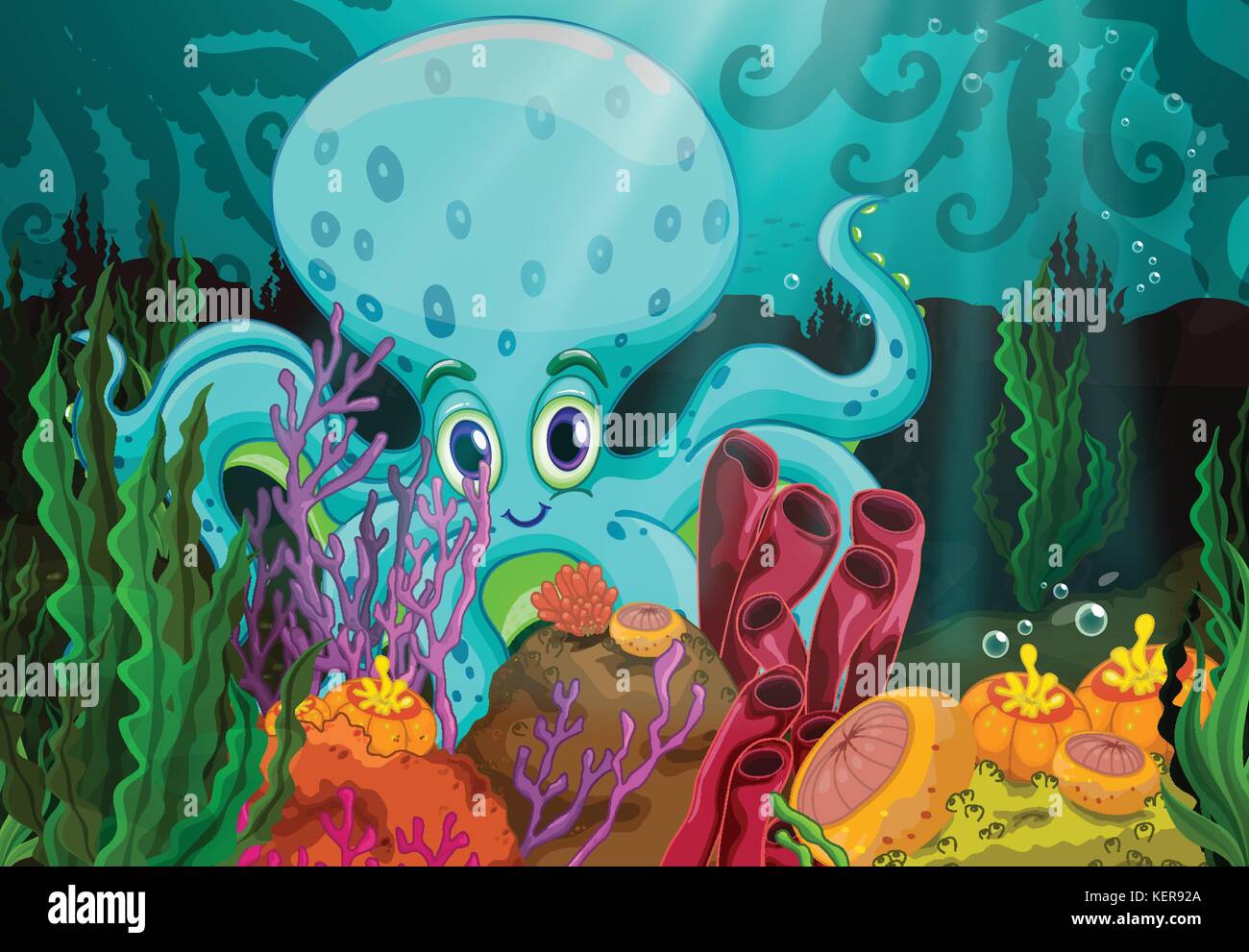 illustration of a giant octopus underwater Stock Vector Image & Art - Alamy