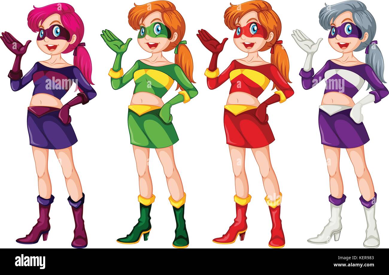 Illustration of female superhero in different color costumes Stock Vector Image & Art - Alamy