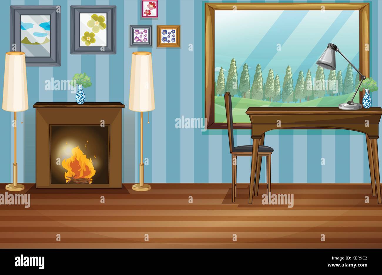 Illustration of a study room with fireplace Stock Vector Image & Art - Alamy