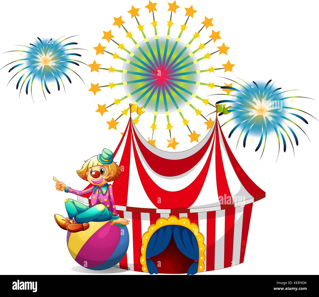 Illustration of a clown sitting above the ball at the carnival on a ...