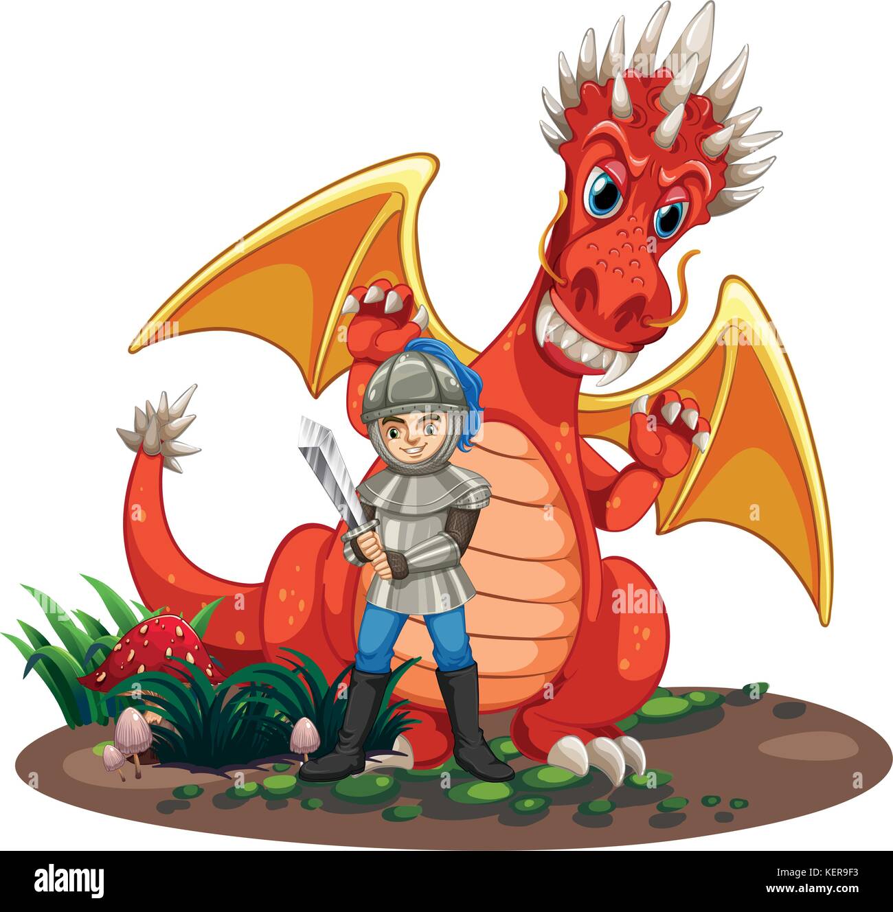 Dragon and a knight on white Stock Vector Image & Art - Alamy