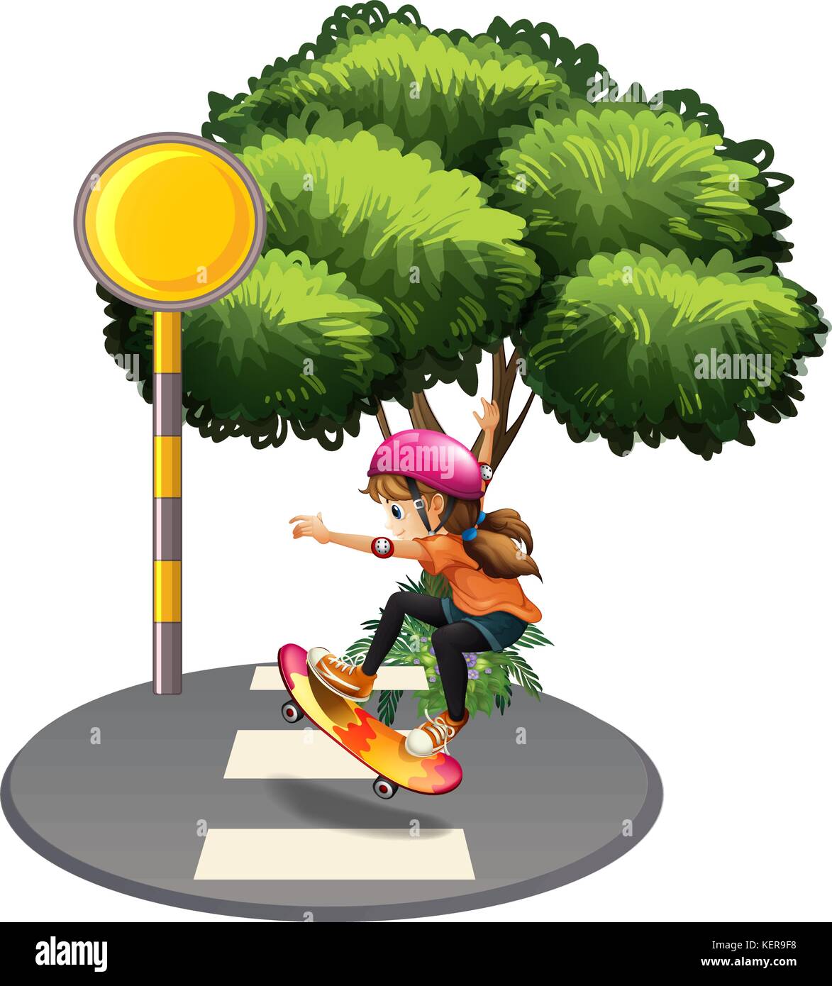 Illustration of a female skateboarder at the street on a white background Stock Vector