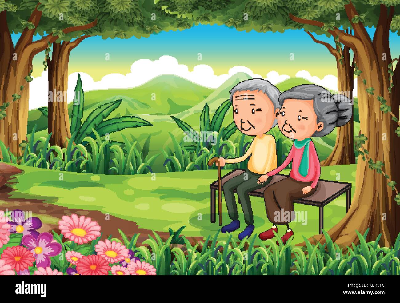 Illustration of a forest with an old couple Stock Vector Image & Art ...