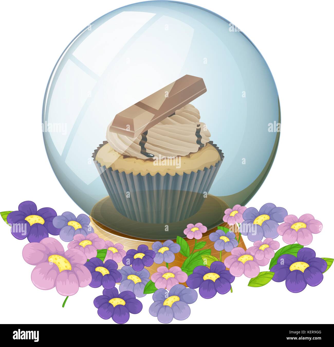 Illustration of a crystal ball with a cupcake inside on a white background Stock Vector Image
