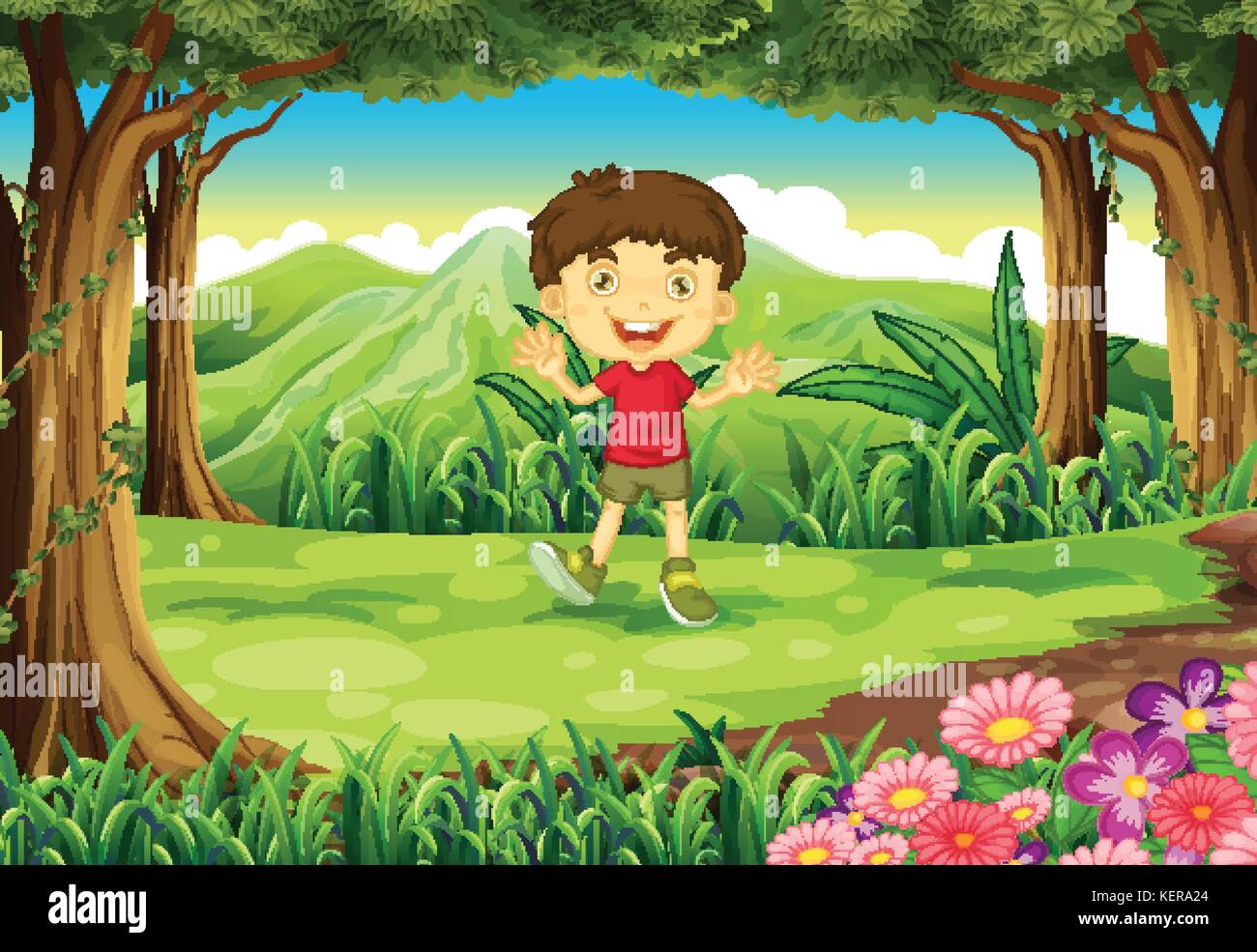 Illustration of a little boy at the woods Stock Vector Image & Art - Alamy