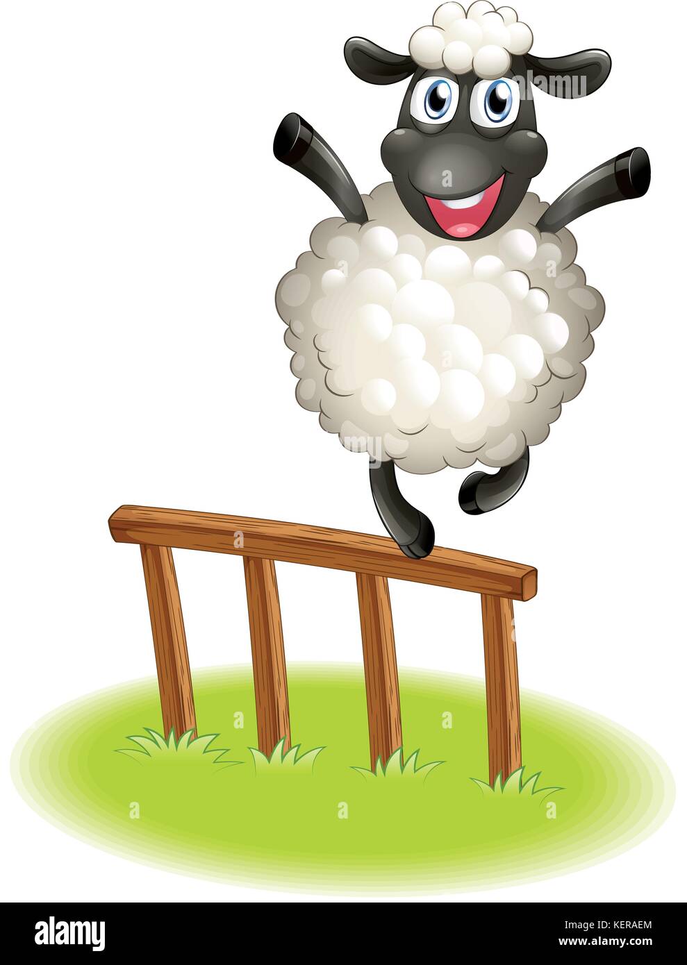 Illustration of a sheep standing above the wooden fence on a white ...