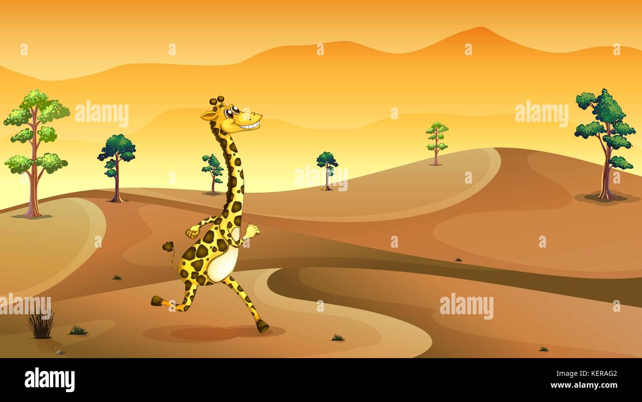 Illustration of a giraffe running at the desert Stock Vector Image ...