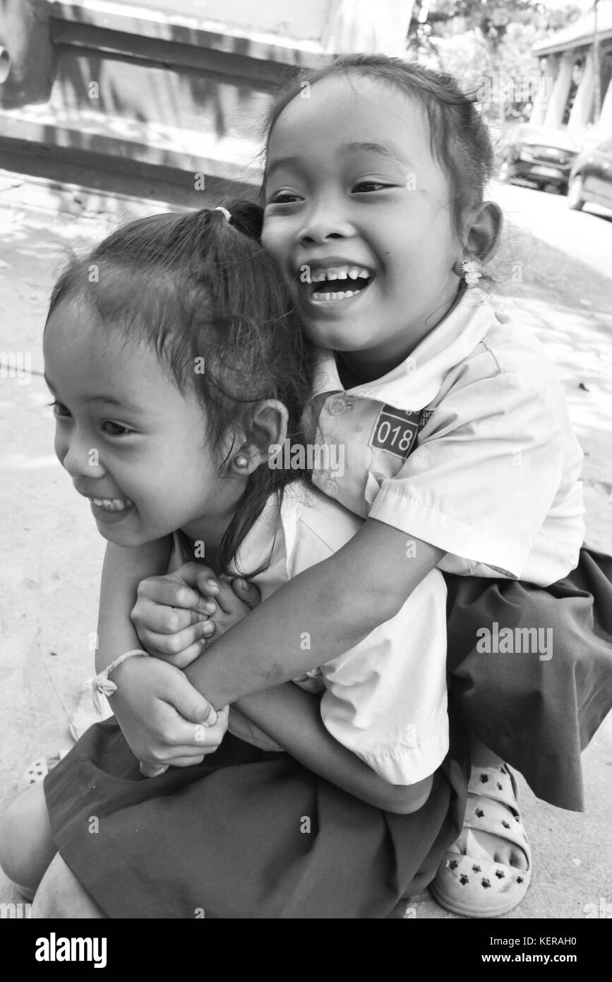 Schoolgirls Vientiane Laos Stock Photo