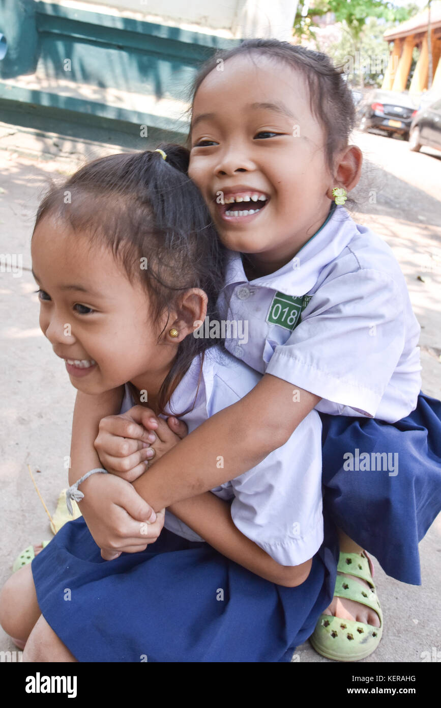 Schoolgirls Vientiane Laos Stock Photo