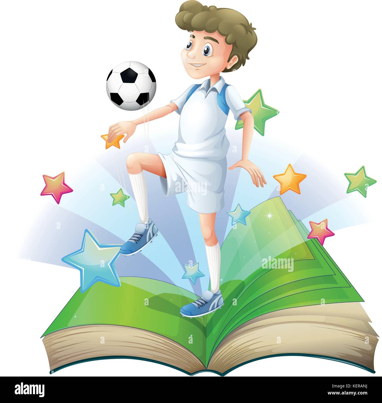 Illustration of a book with a male football player on a white