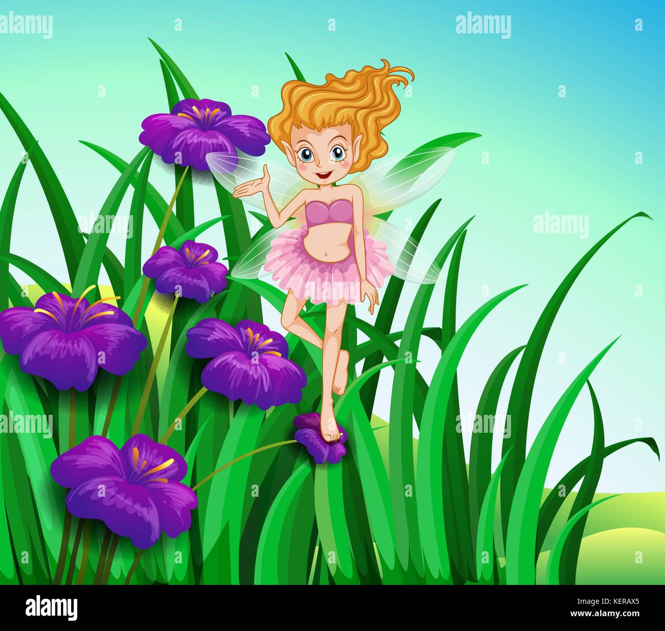Illustration Of A Fairy And The Flowers In The Garden Stock Vector Image Art Alamy