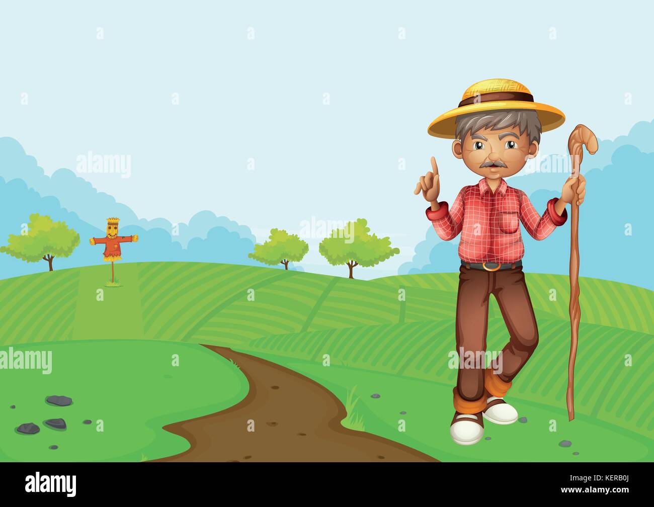 Illustration of an old man at the farm Stock Vector