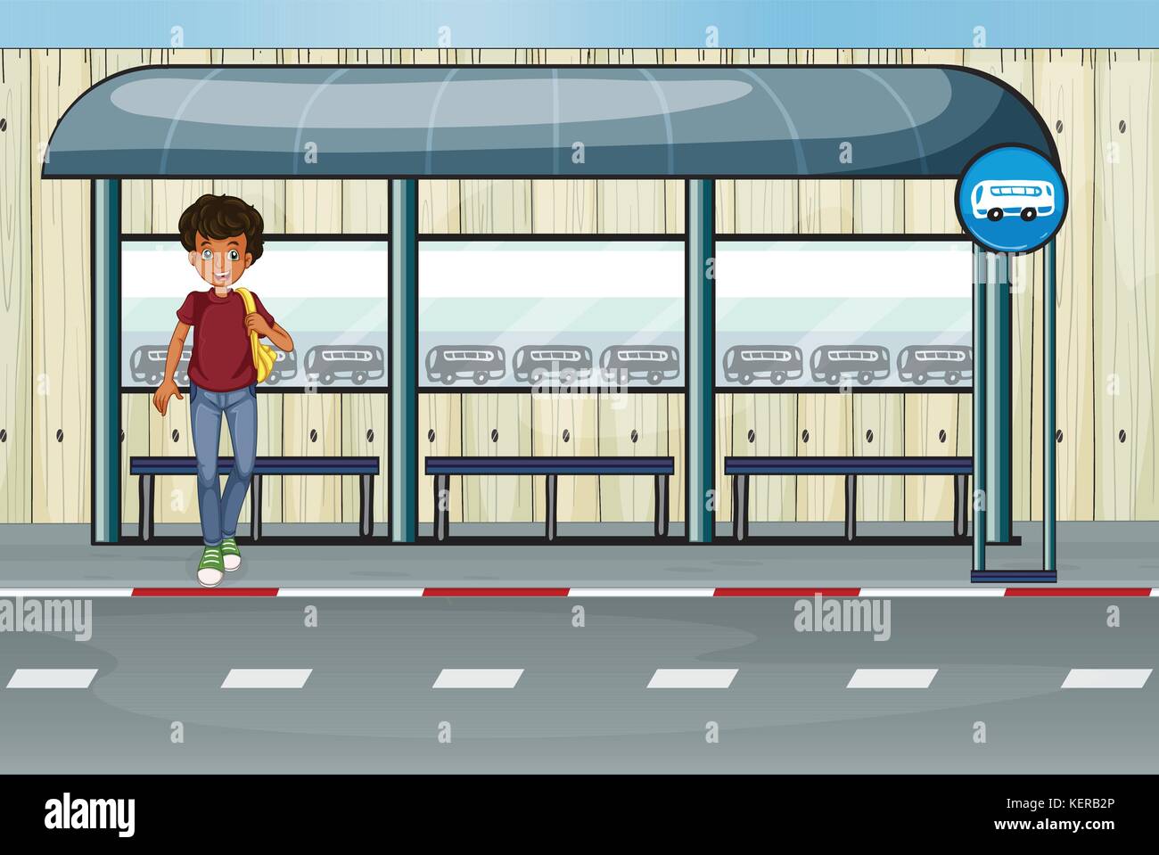 Illustration of a boy at the bus stop Stock Vector Image & Art - Alamy