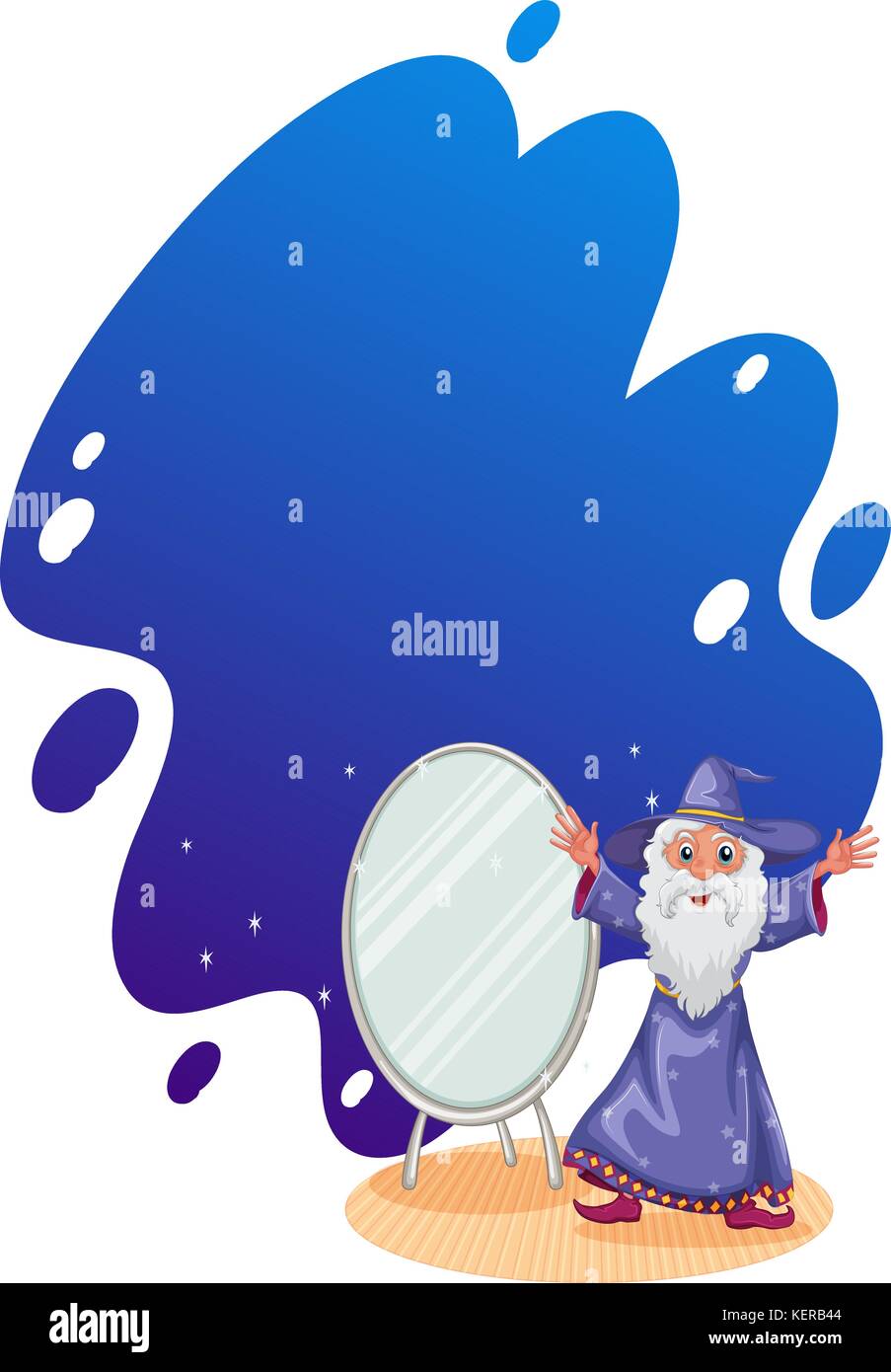 Illustration of a wizard beside the mirror on a white background Stock Vector