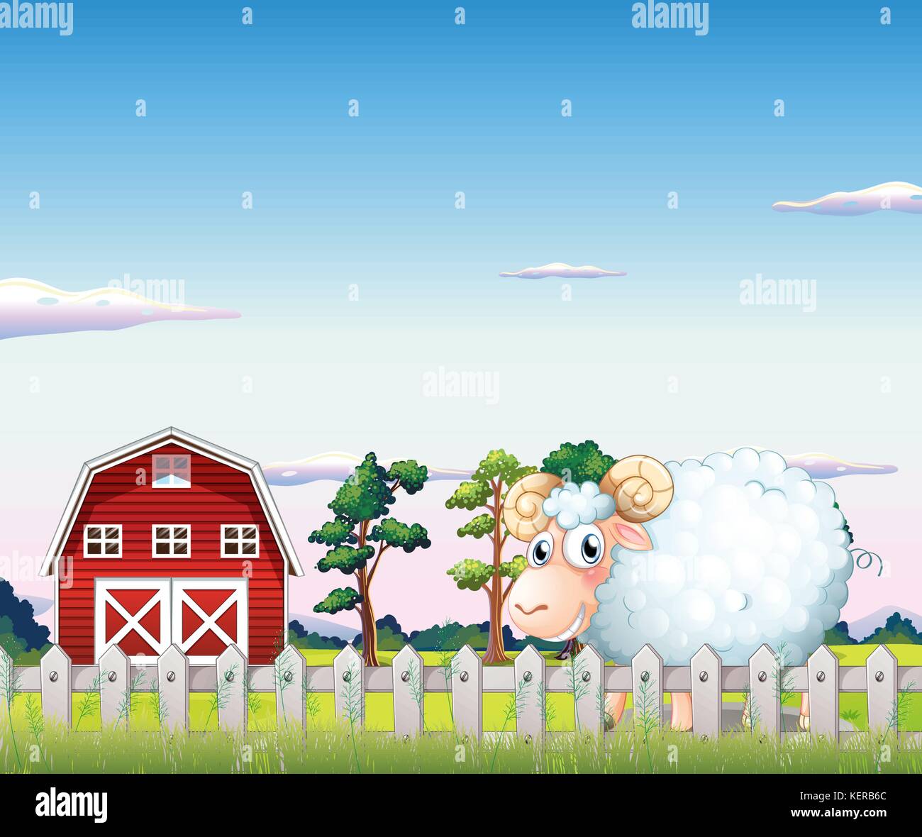 Illustration of a sheep inside the fence at the farm Stock Vector Image ...