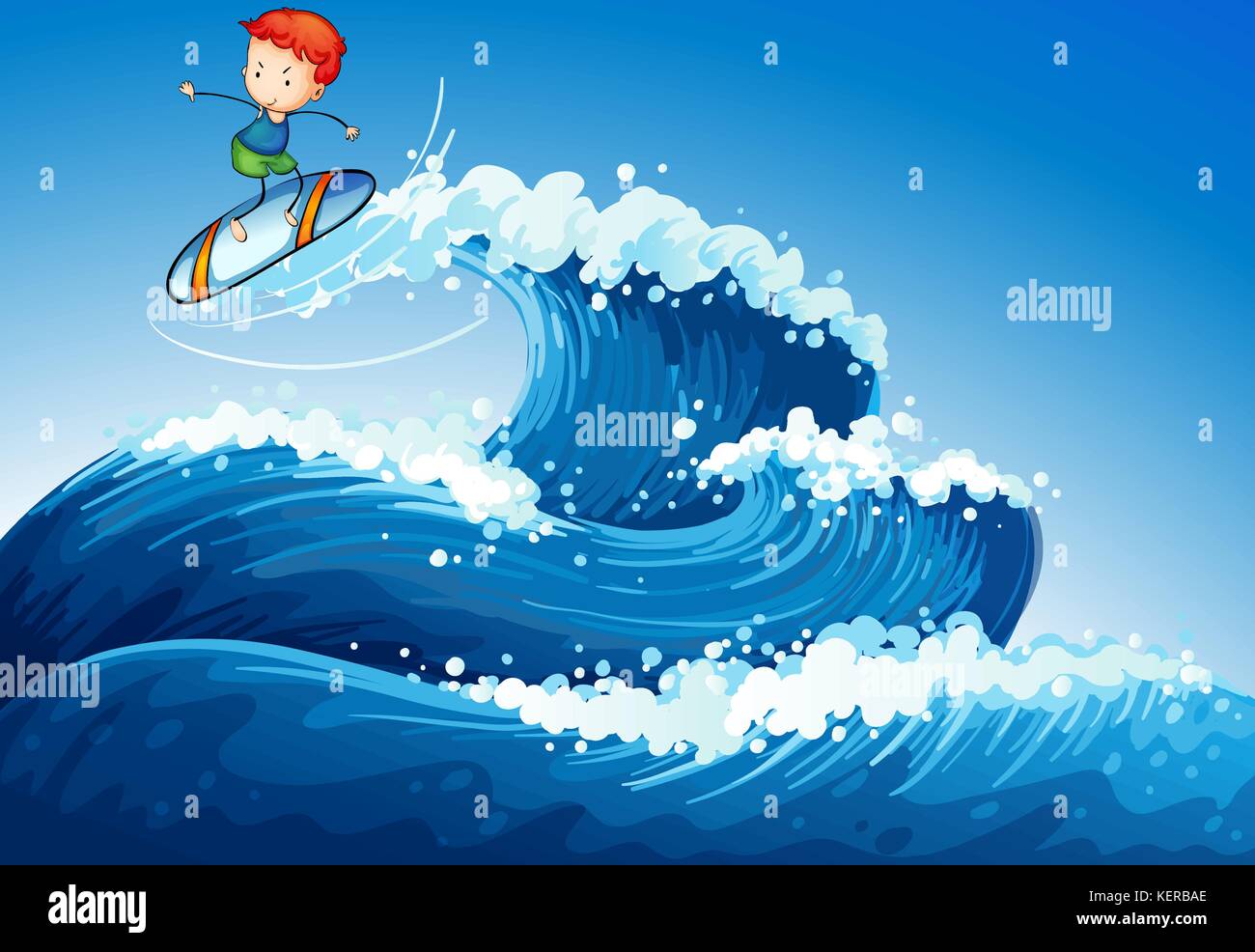 Illustration of a little boy surfing at the sea Stock Vector Image ...