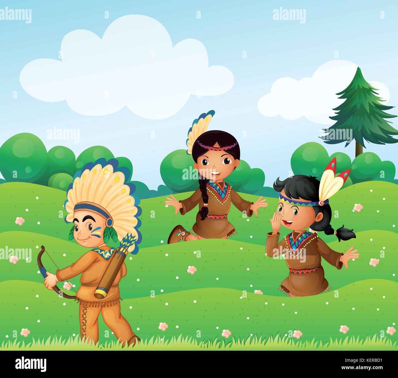 https://c8.alamy.com/comp/KERBD1/illustration-of-the-indian-children-playing-in-the-fields-KERBD1.jpg