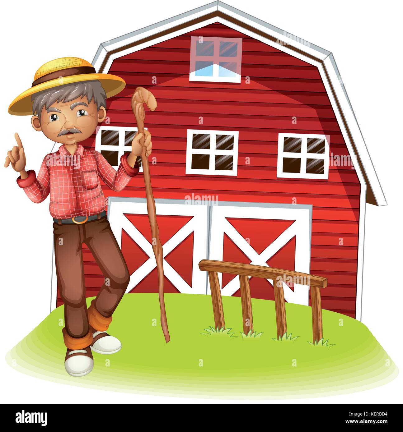 Illustration of an old man in  the barn Stock Vector