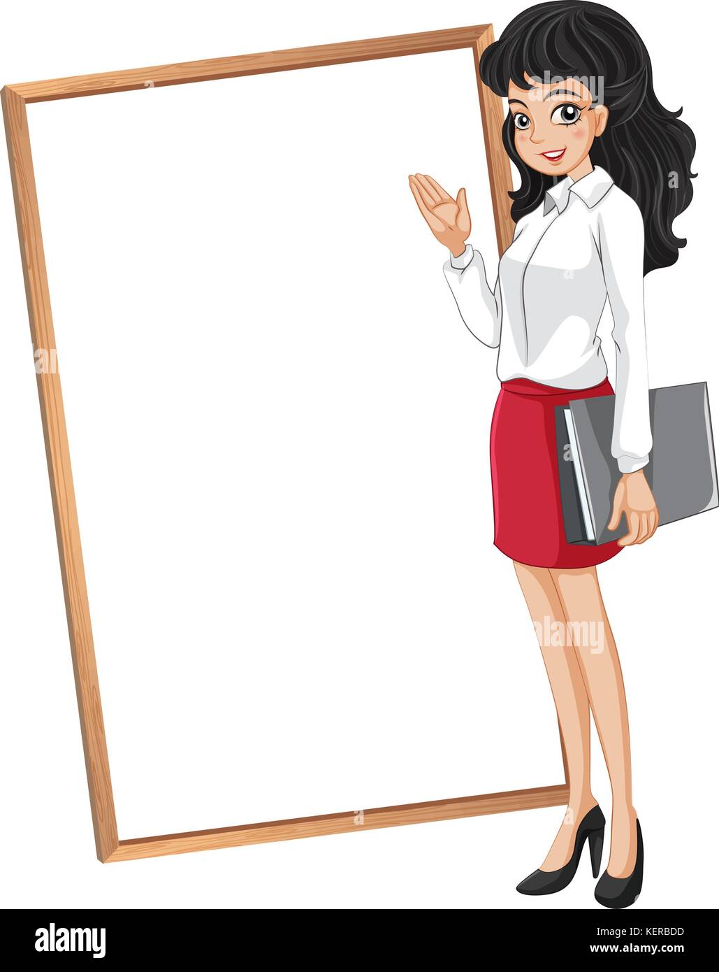 Illustration of a woman in front of the empty whiteboard on a white ...