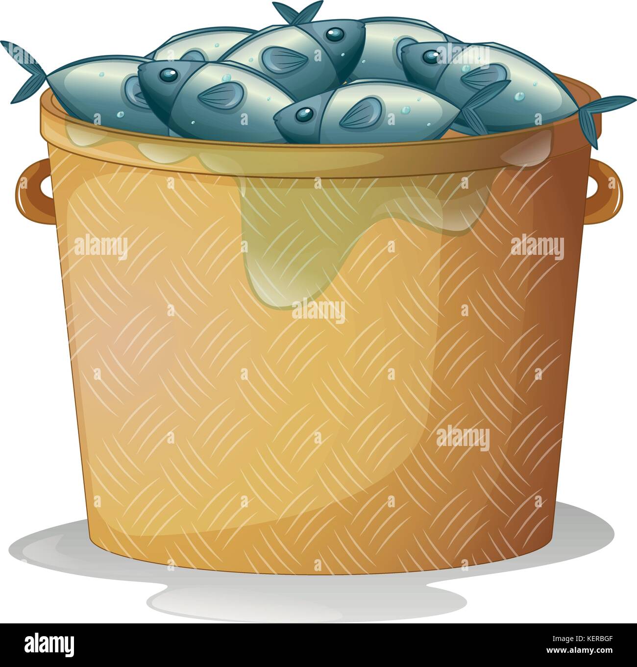 Illustration of a bucket of fish on a white background Stock