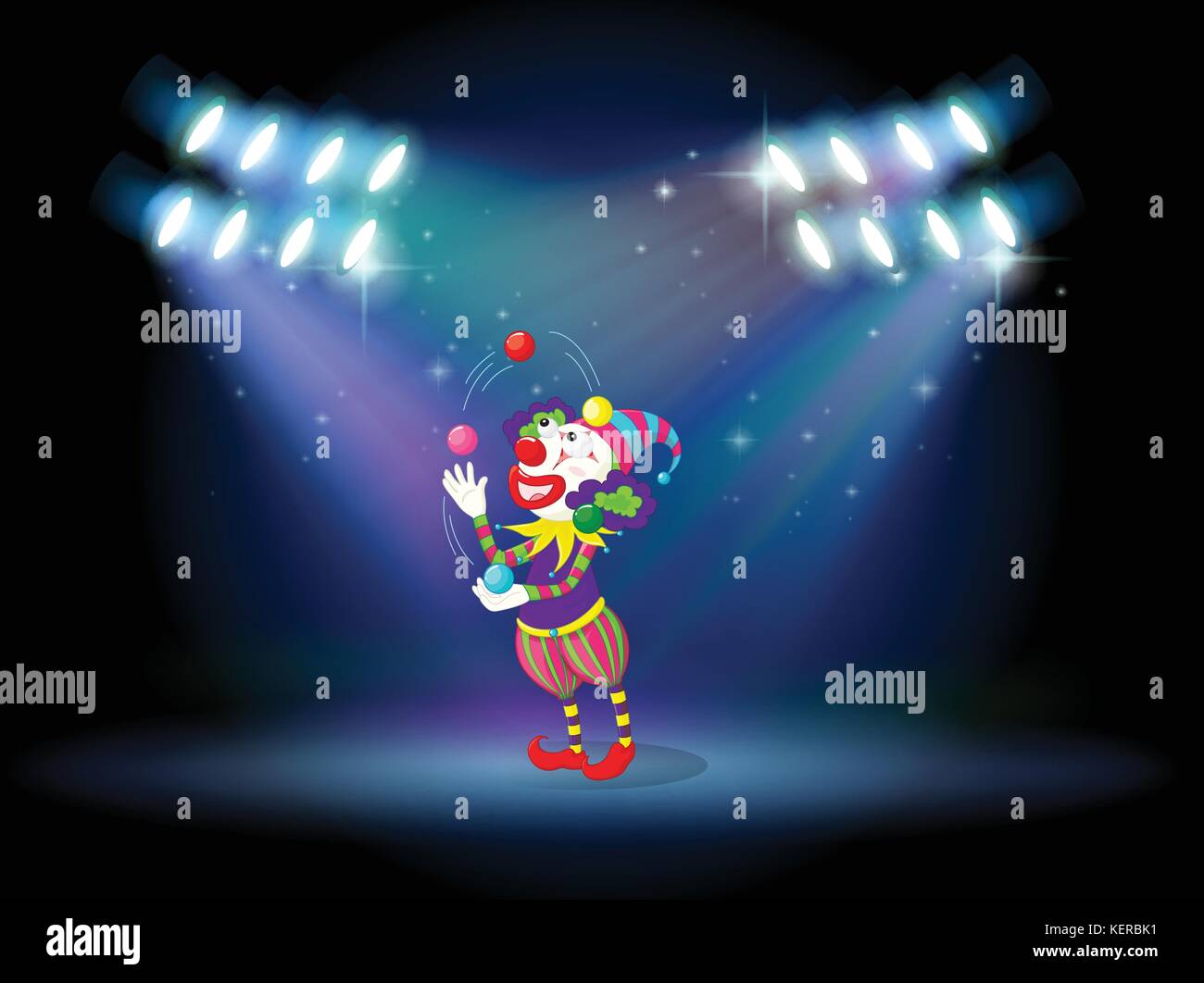 Illustration of a clown juggling balls in the stage Stock Vector Image ...